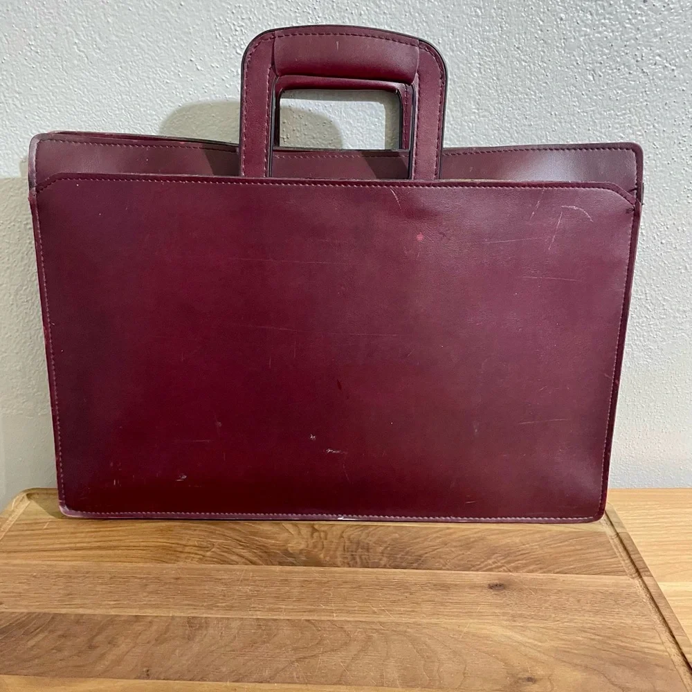 Vintage Leather Briefcase Oxblood Dual Handle Zip Structured Work Organizer